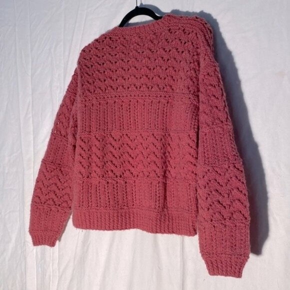 Handmade Women’s Hand Knit Pink V Neck Sweater L - Picture 3 of 10